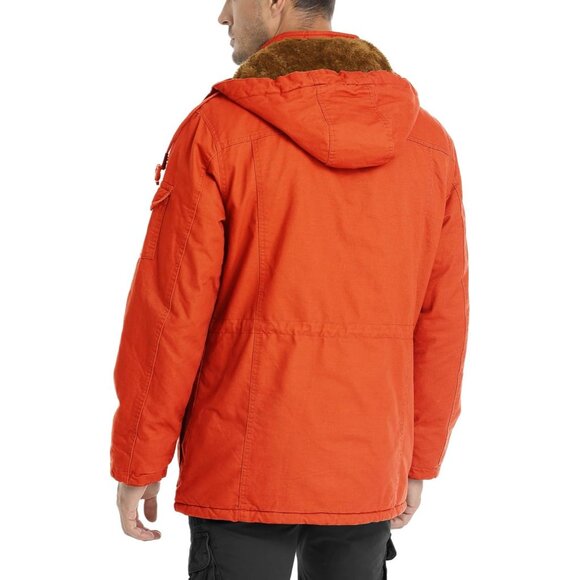 Mens Orange Thick Winter Jacket Hooded Fleece Lined Cotton Military Coat - Picture 6 of 6